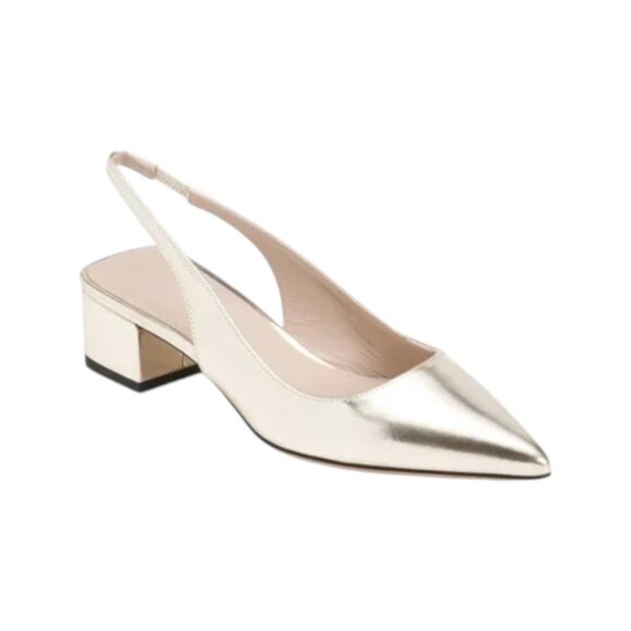 THEORY Light Gold Made In Italy Leather New Slingback Block Heels
